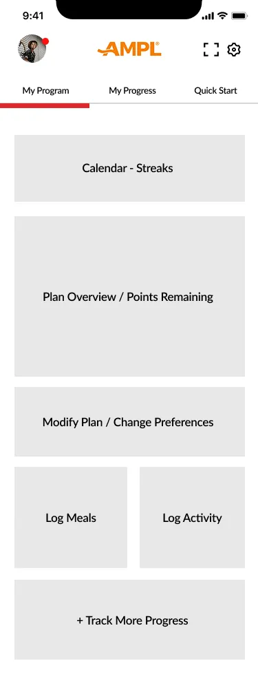 Wireframe · landing dashboard