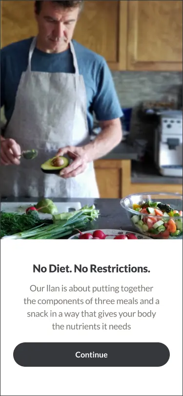 Onboarding intro · No diet, no restrictions
