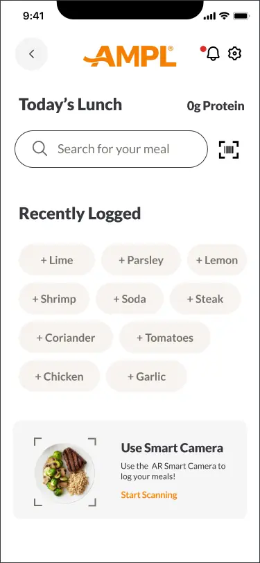Today's lunch · search and recently logged