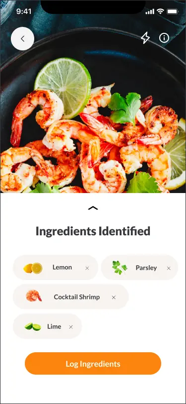Ingredients identified · lemon, parsley, shrimp, lime