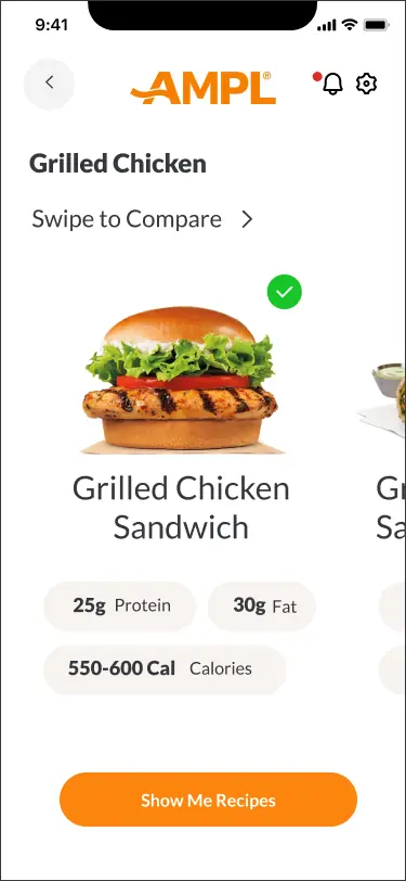 Grilled chicken card · swipe to compare