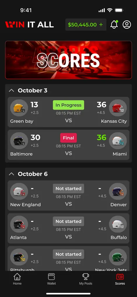 WinItAll scores screen